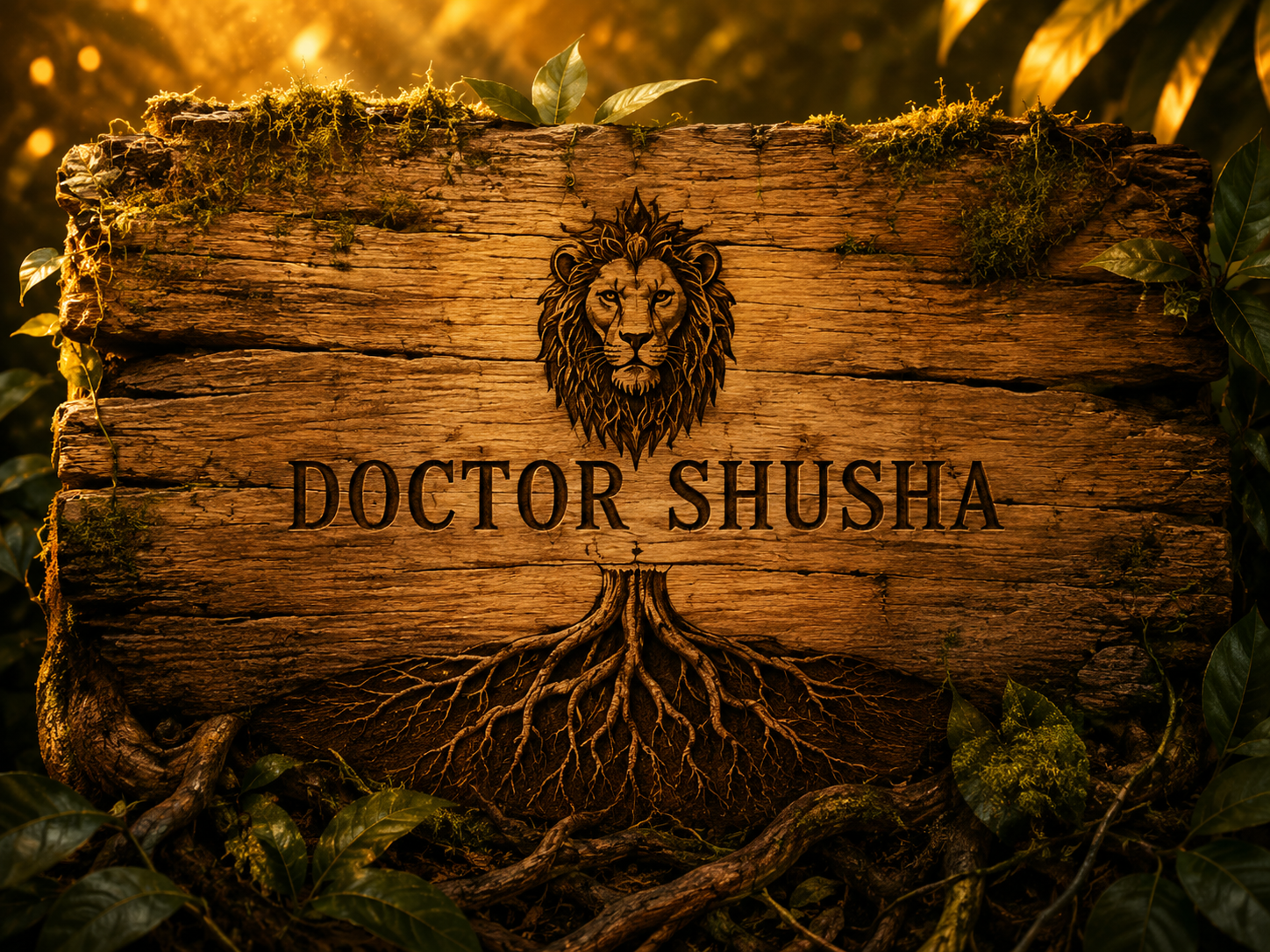 Doctor Shusha wooden sign along the ancient road